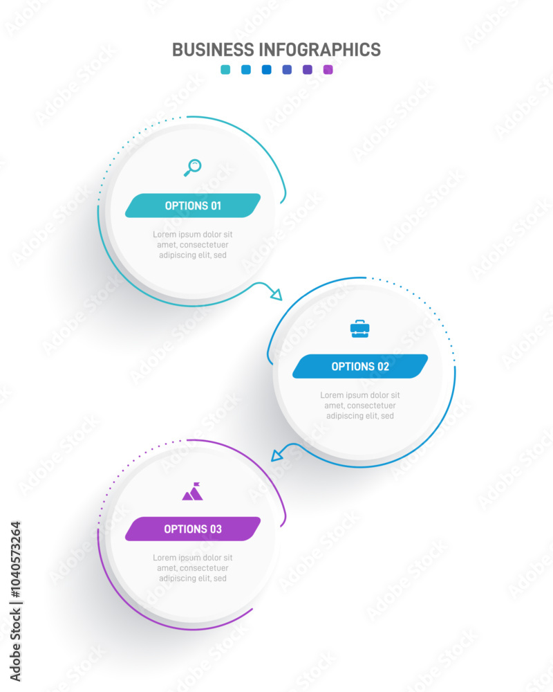 Poster vertical progress bar featuring 3 arrow-shaped elements, symbolizing the three stages of business st