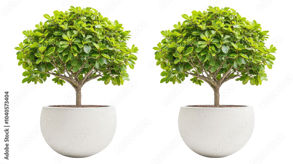 Poster tropical house trees in modern pots set on a transparent background generative ai