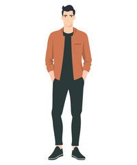 Vector illustration of a man in an orange jacket. Simple yet stylish combination suitable for a casual urban look.