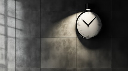 A minimalistic view of a clock hanging on a wall, representing the passage of time and the importance of punctuality in today's fast-paced life, Interior scene