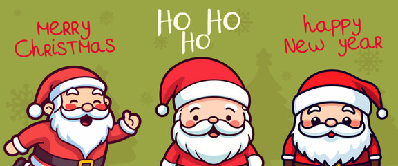 Happy Christmas for Kids - Set of Santa Claus Cartoons in Minimalist Background
