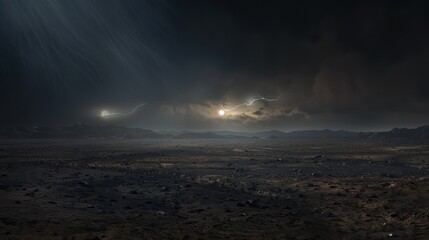 Lightning cuts through the abstract night sky. Dark clouds churn, signaling the storm's presence.