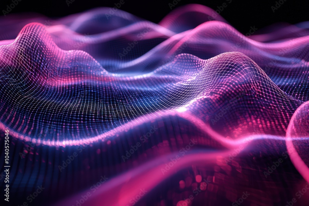 Wall mural abstract mesh-like grid with flowing lines and neon accents