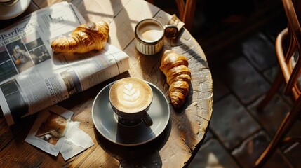 Cozy Coffee Scene with Latte and Croissant