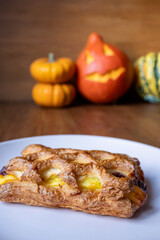 apple pie with cinnamon and Halloween Pumpkins