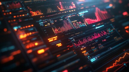 Obraz premium A digital interface showing a bearish market trend, with various financial indicators