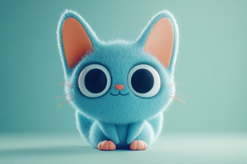 Charming Blue Cat Character in Whimsical Style with Adorable Features and Soft Texture