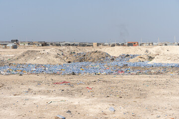 A large amount of plastic water bottles littered in the Danakil Depression, Ethiopia
