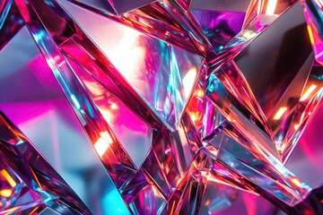 Abstract sharp lines and metallic shapes with vibrant neon lighting