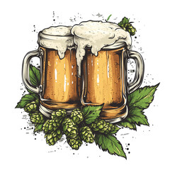 sticker dark beer mugs, emblem, logo for Oktoberfest