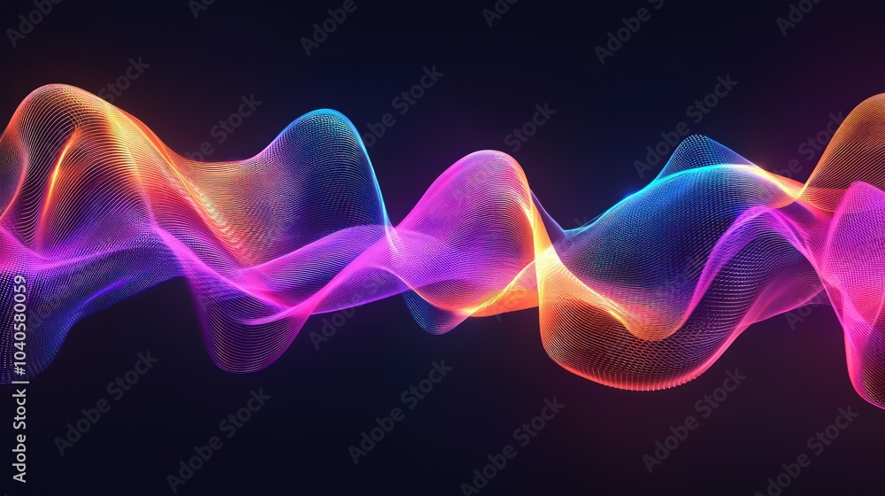 Wall mural abstract waveforms in bold, gradient neon colors on a dark background