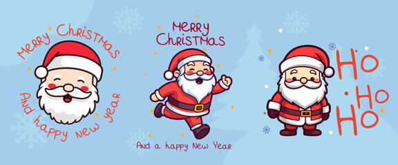 Santa Characters and Elements Isolated Vector - Christmas Santa Claus Character Vector Set Design

