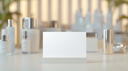 Elegant Business Card Mockup in Upscale Salon Surrounded by Beauty Products | Luxurious Beauty Concept with Stylish Decor Background