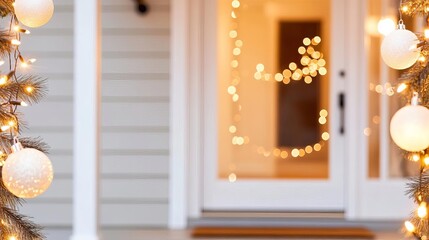 String lights framing a front door, creating a warm holiday welcome