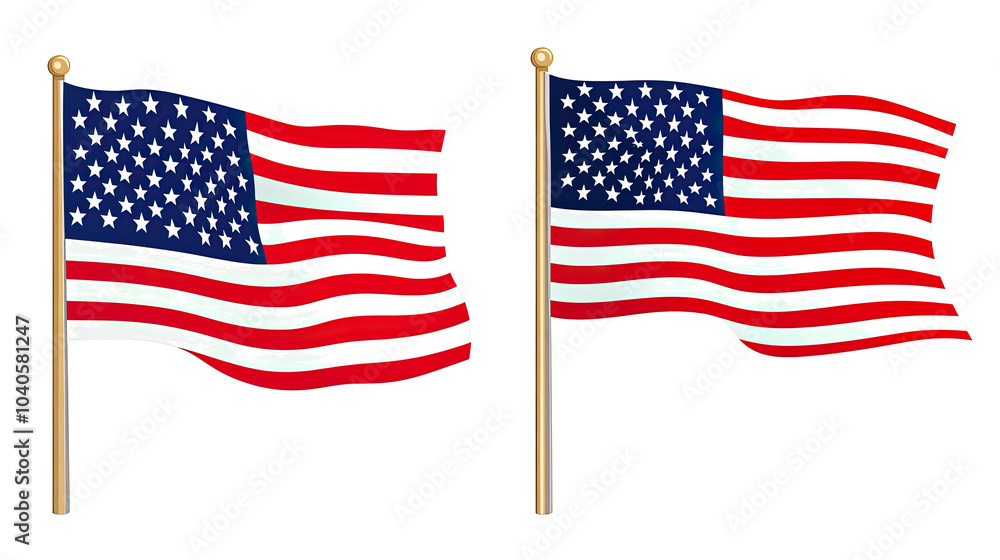 Poster collection of usa flags isolated on a transparent background generative ai