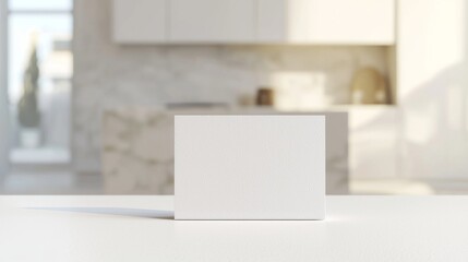 Elegant Premium Business Card Mockup on White Surface with Stylish Kitchen Background