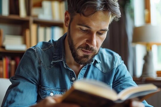Man Reading Digital Tablet Up Close