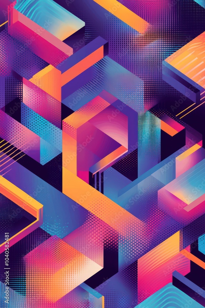 Sticker bright geometric patterns with layered gradients, giving a 3d effect