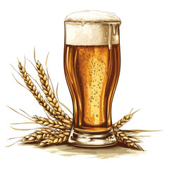 sticker glass of beer with wheat, emblem, logo for Oktoberfest
