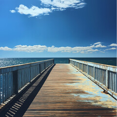 Fototapeta premium Ocean Pier Platform: Seascape Horizon Invites Nautical Adventures and Serene Contemplation