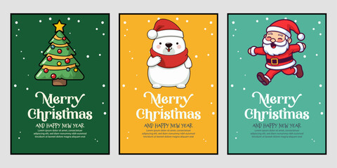 Childish Greeting Card Collection - Cute Winter Characters with Lettering, Set of Christmas Cards, New Year Invitation, Banner
