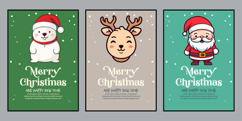 Childish Greeting Card Collection - Set of Christmas Cards with Cute Winter Characters and Lettering, New Year Invitation, Banner
