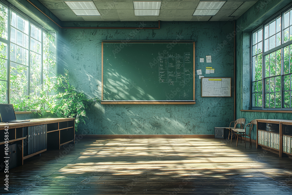 Poster a virtual classroom run by an ai tutor, showing the possibilities of distance learning enhanced by a