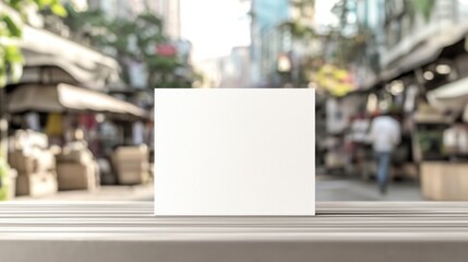Fototapeta premium Elegant Business Card Mockup in Urban Setting with Market Background | High-End Luxury Design for Professional Branding
