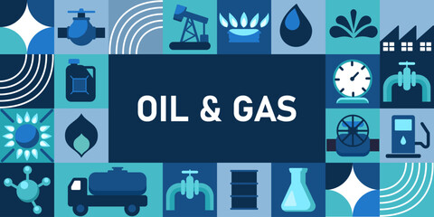 Gas and oil abstract modern vector background. Oil and gas industry geometric pattern. Vector minimalist design of oil factory, fuel or petroleum plant, pipeline and gasoline