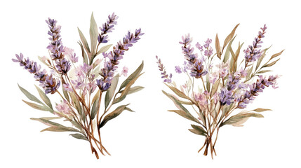 Naklejka premium Charming Watercolor Lavender and Wildflower Bouquets Generative AI