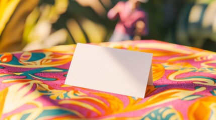 Obraz premium Elegant Business Card Mockup on Vibrant Fabric with Street Performer Background