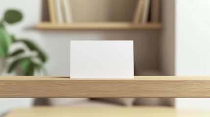 Elegant Business Card Mockup on Wooden Shelf in Cozy Reading Nook with Ultra-Detailed Craftsmanship