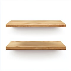 two wooden shelves on a white background