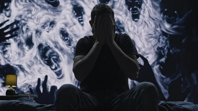 Silhouetted Man Confronting Inner Demons Against Swirling Ethereal Smoke Background Mental Health Anxiety