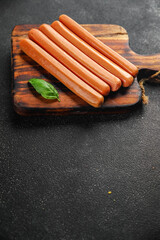 sausages meat pork, beef, chicken dish Fresh delicious gourmet food background on the table rustic food top view copy space