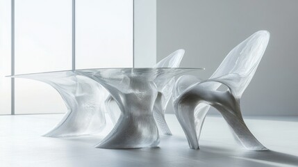 Abstract Silver Table and Chairs in Minimalist Setting