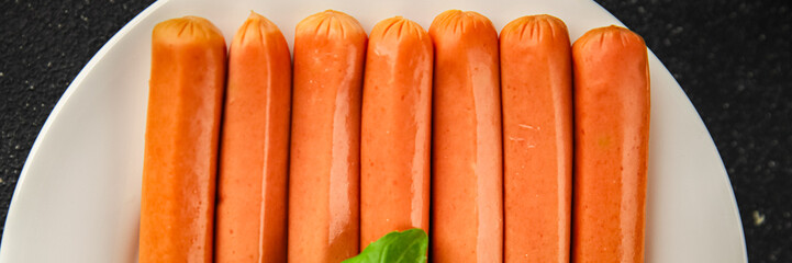 sausages meat pork, beef, chicken dish Fresh delicious gourmet food background on the table rustic food top view copy space