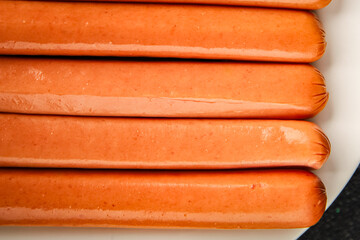 sausages meat pork, beef, chicken dish Fresh delicious gourmet food background on the table rustic food top view copy space