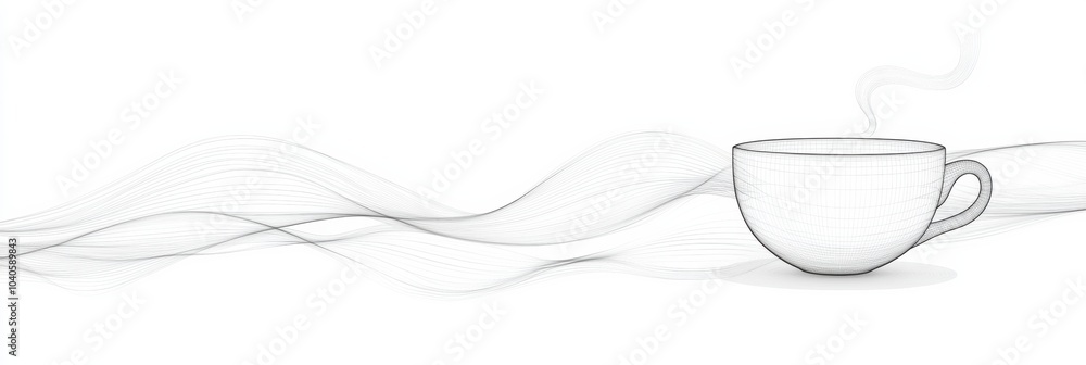 Aufkleber a continuous line artistically illustrates a tea cup emitting soft steam, evoking a tranquil and inv