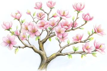 Magnolia Blossom Tree Vibrant Pink Flowers Branches Nature Art
