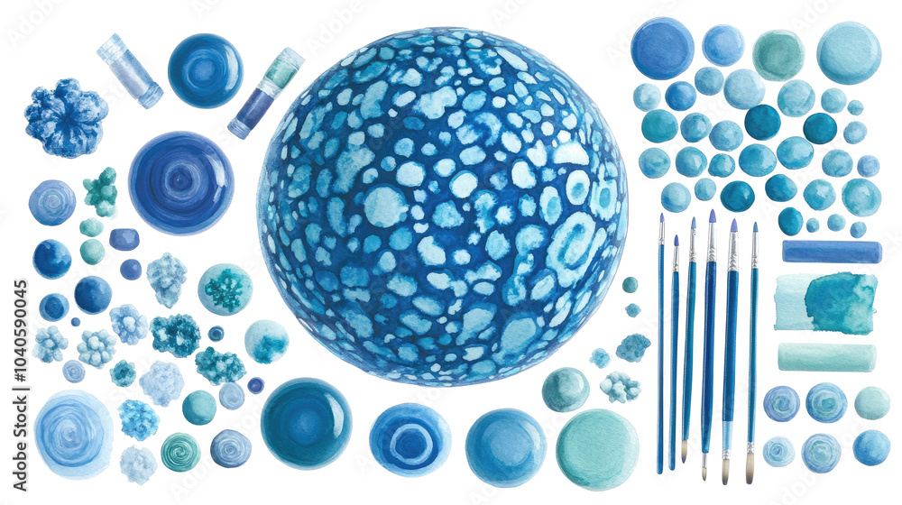 Aufkleber watercolor round shapes and blobs on transparent background generative ai
