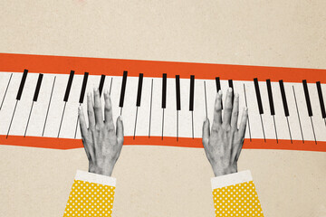 Composite collage picture image of hands pianist create play music musician have fun bizarre...