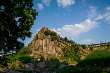 Botanic garden, Odra river and urban street of Wrocław city in Poland.