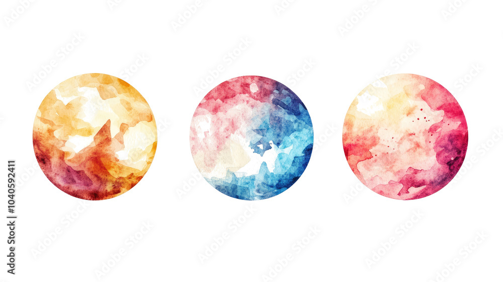 Aufkleber set of watercolor circles in various vibrant color combinations generative ai