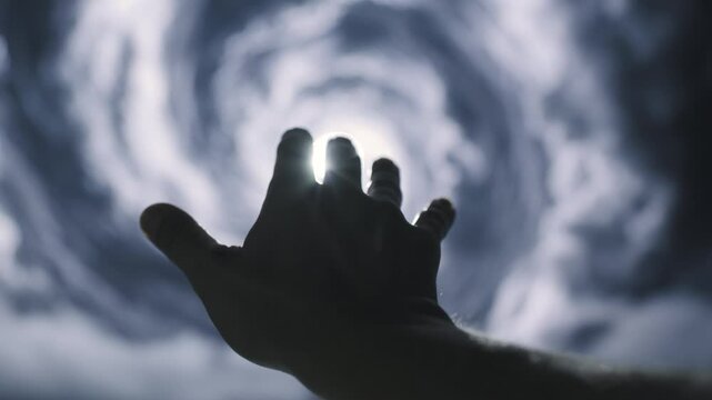 Human Hand Reaching For Swirling Sky Clouds Silhouette Spiritual Journey Hope Dreams Faith