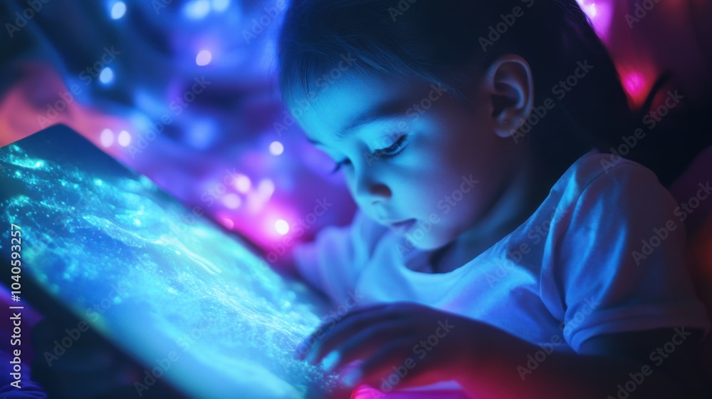 Poster A parent nurturing a child's creativity through interactive digital art lessons with augmented reality tools, Creative education scene, Augmented reality style