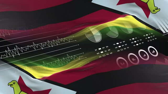 Zimbabwe flag - Waving flag on report analytics data statement