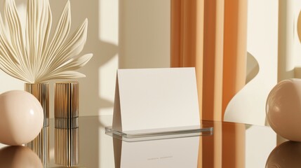 Elegant Business Card Mockup on Glass Table with Artistic Decor Items in Contemporary Design Setting