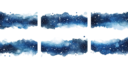 Watercolor Night Space Star Border Collection Generative AI