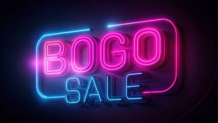Neon BOGO sale text in glowing pink and blue lights